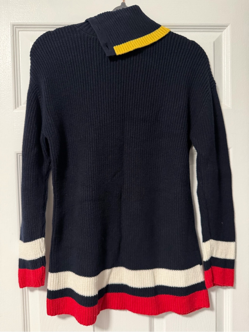 Talbots Petite MP Navy Colorblock Button Neck Cotton Sweater Tunic - Picture 7 of 9